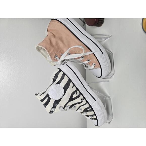 Converse Chuck Taylor All Star High Top Sneakers -  Zebra Print & Peach - Picture 1 of 12
